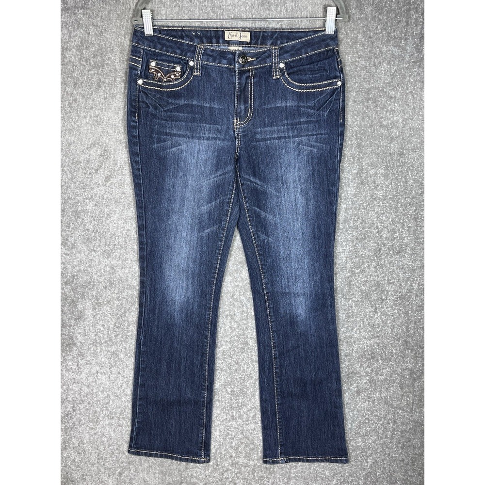 Earl Jeans Womens Size 8 Blue Bootcut‎ BLING Embroidered Rhinestones Stretch